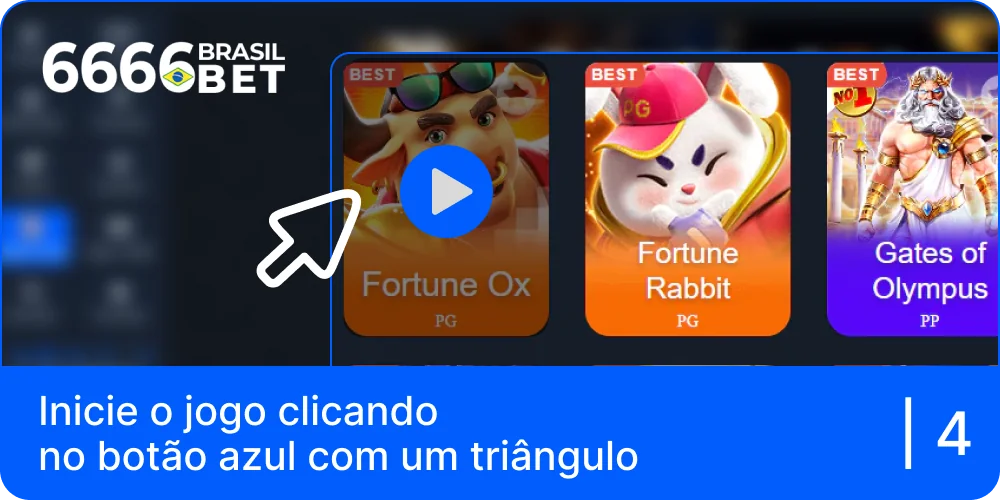 Iniciar um jogo do catálogo 6666bet clicando no botão do triângulo azul