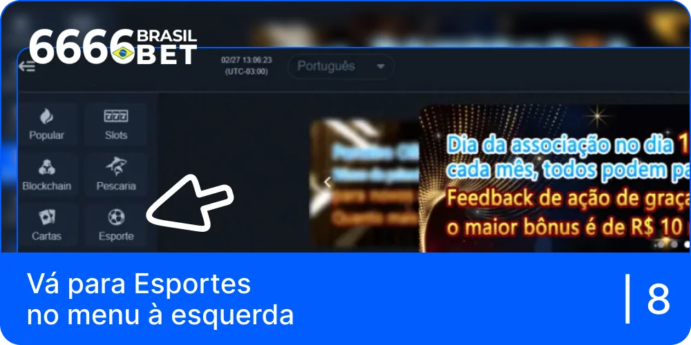 Vá para a seção de Esportes do site 6666bet