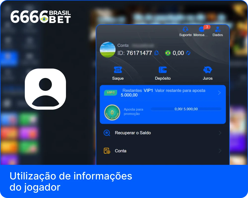 Utilização dos dados do jogador 6666bet Brasil