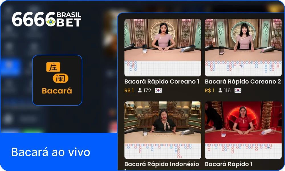 Bacará no cassino ao vivo 6666bet BR